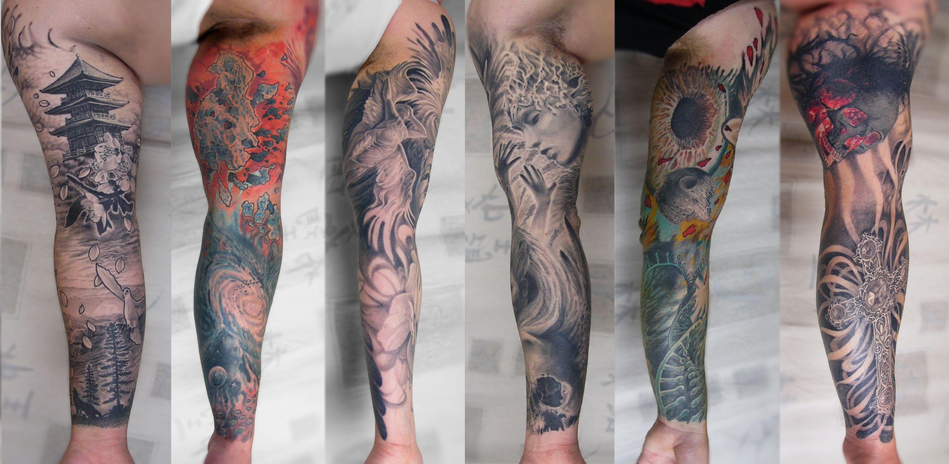 Alkar tetoválás, Állat tetoválás, Angyal tetoválás, Fantázia tetoválás, Fekete fehér tetoválás, Felkar tetoválás, Felújított tetoválások, Kereszt tetoválás, Koponya tetoválás, Orientális tetoválás, Portré tetoválás, Realisztikus tetoválás, Színes tetoválás, Teljes kar tetoválás, Űr tetoválás