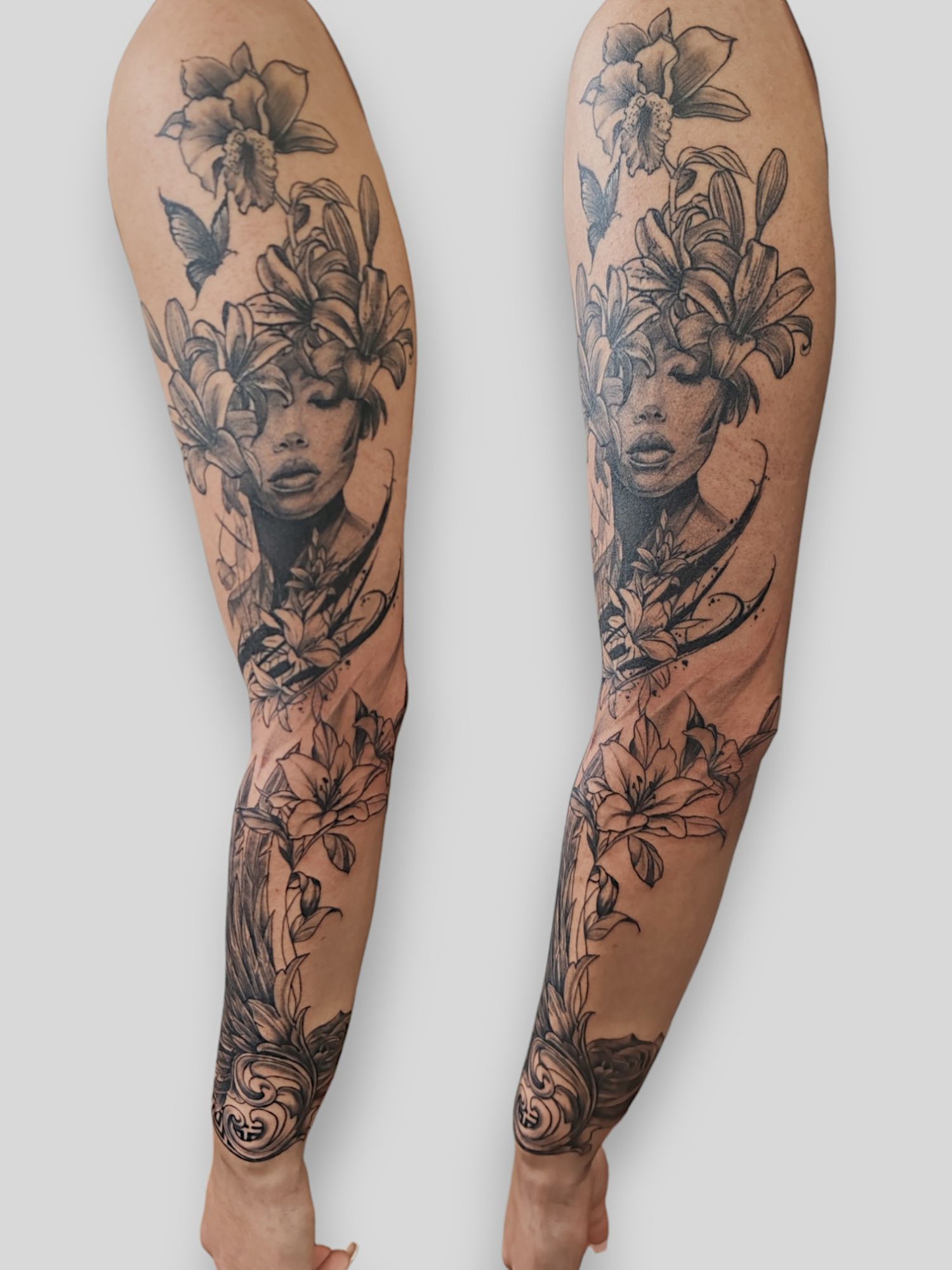 Alkar tetoválás, Fekete fehér tetoválás, Felkar tetoválás, Realisztikus tetoválás, Teljes kar tetoválás, Tetoválás minta