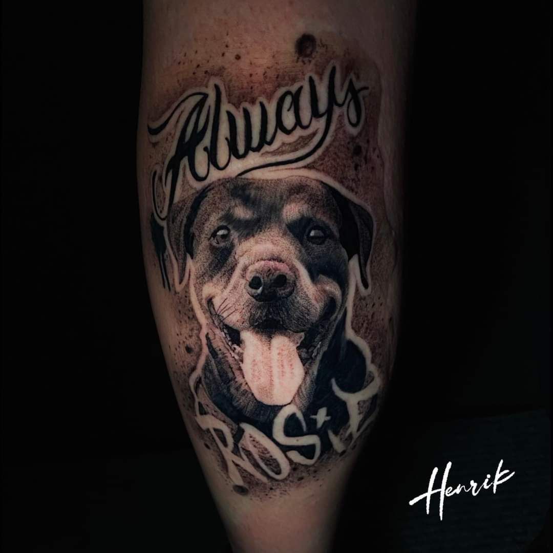 Állat tetoválás, Fekete fehér tetoválás, Portré tetoválás, Realisztikus tetoválás, Vádli tetoválás