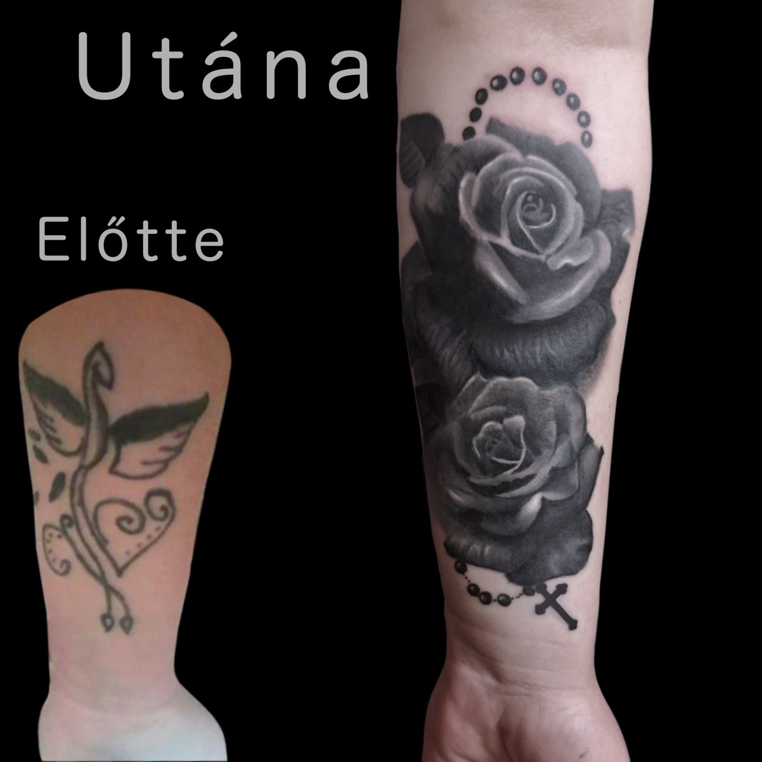 Alkar tetoválás, Fekete fehér tetoválás, Takarás tetoválás, Virág tetoválás