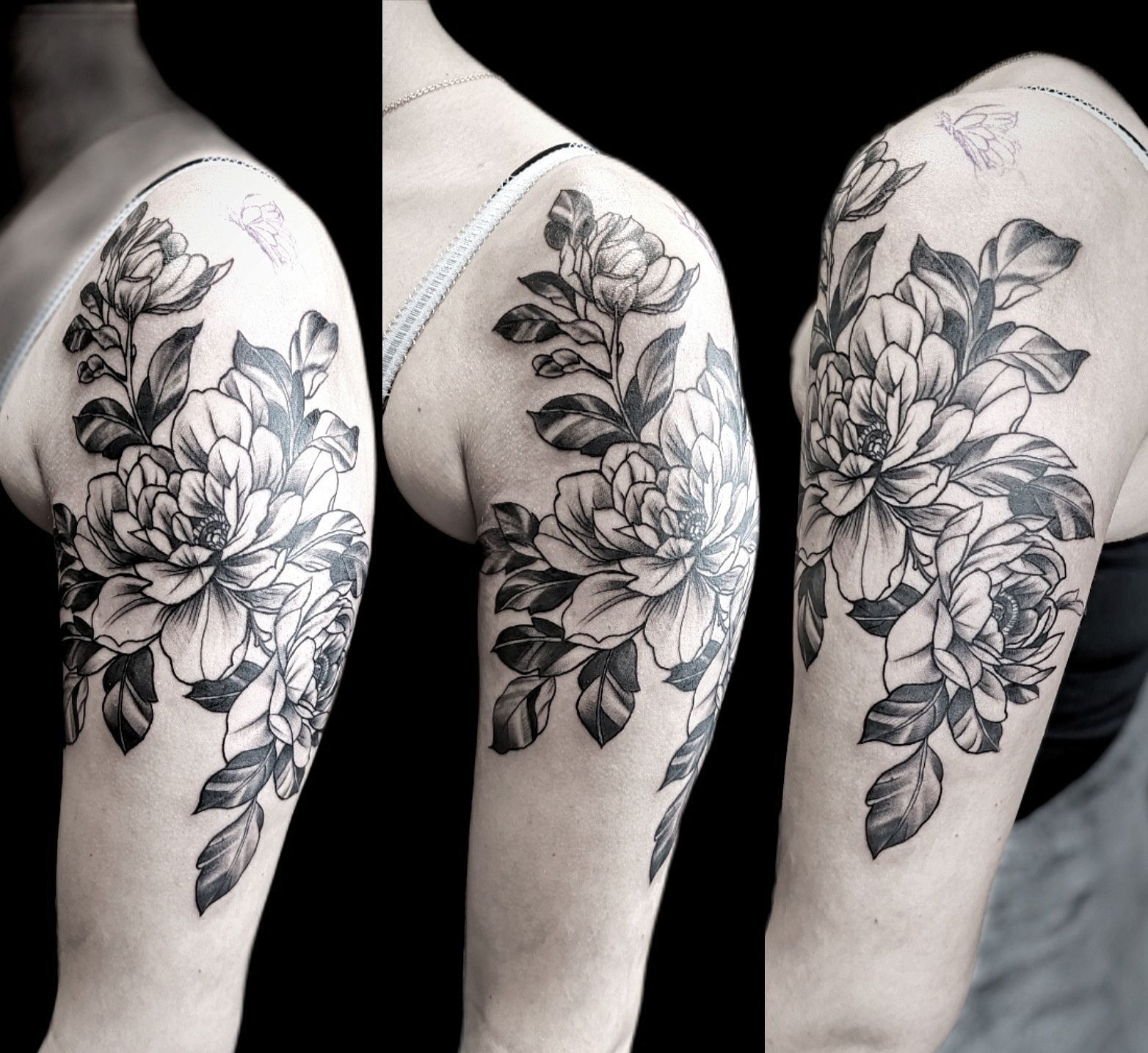 Fekete fehér tetoválás, Felkar tetoválás, Szimbólumok, Virág tetoválás