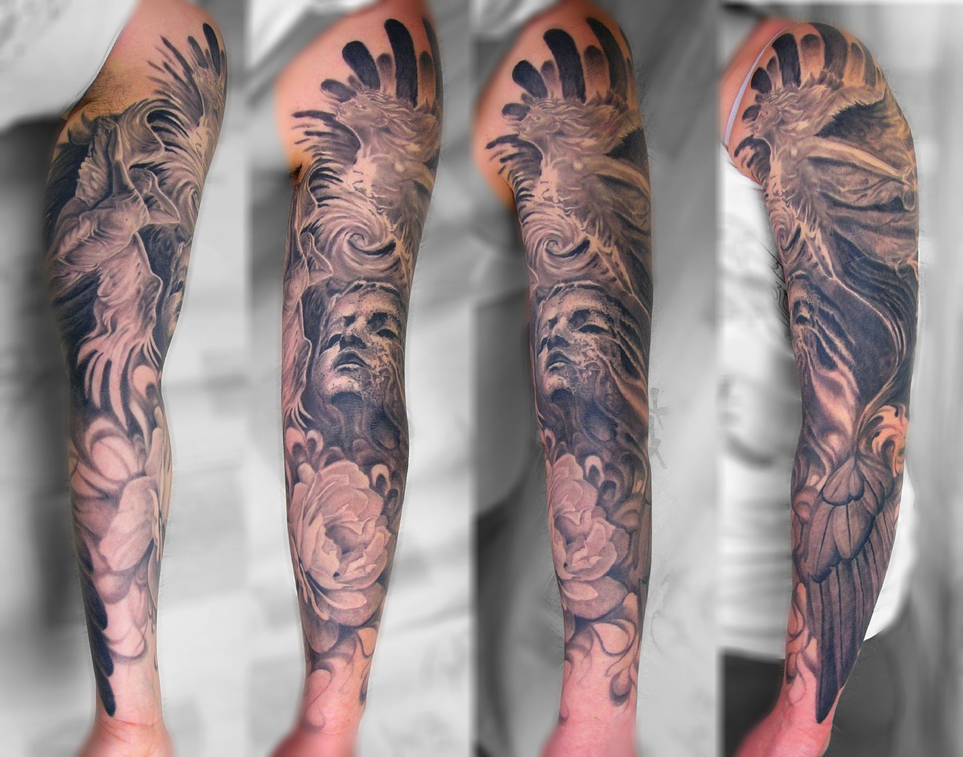 Fekete fehér tetoválás, Realisztikus tetoválás, Teljes kar tetoválás